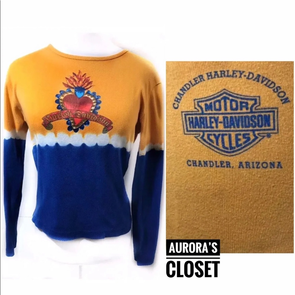Harley Davidson M Orange VTG 90’s Color Block logo Bleeding Heart